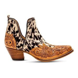 Myra West Street Booties Tooled Leather cowhide Memory Foam Hair On Hide Western